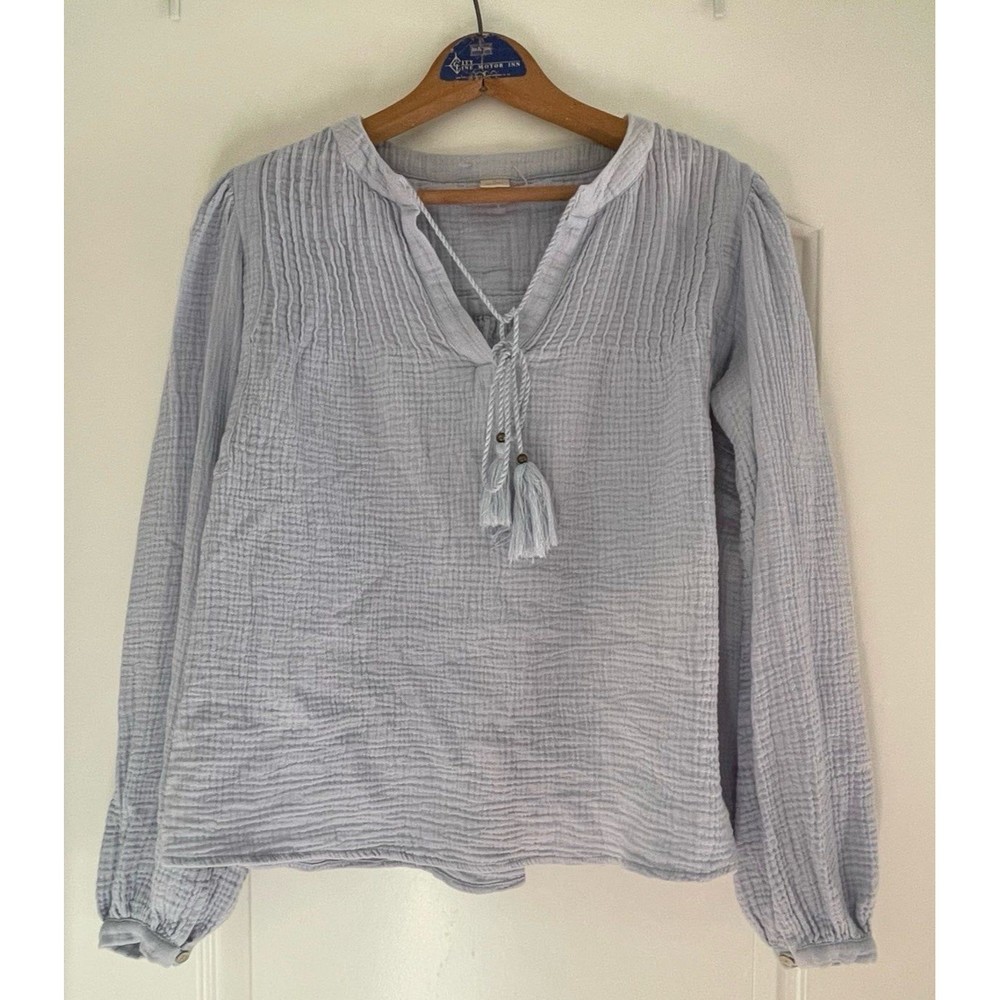 Organic Cotton Gauze Light Blue Blouse with Tie Detail
